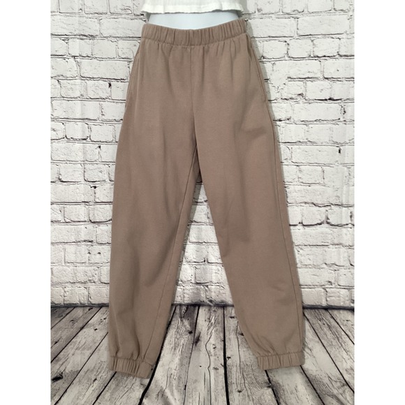 Brandy Melville Pants - Brandy Melville Rosa Jogger Sweatpants Beige Elastic Waist Fleece Pants One Size